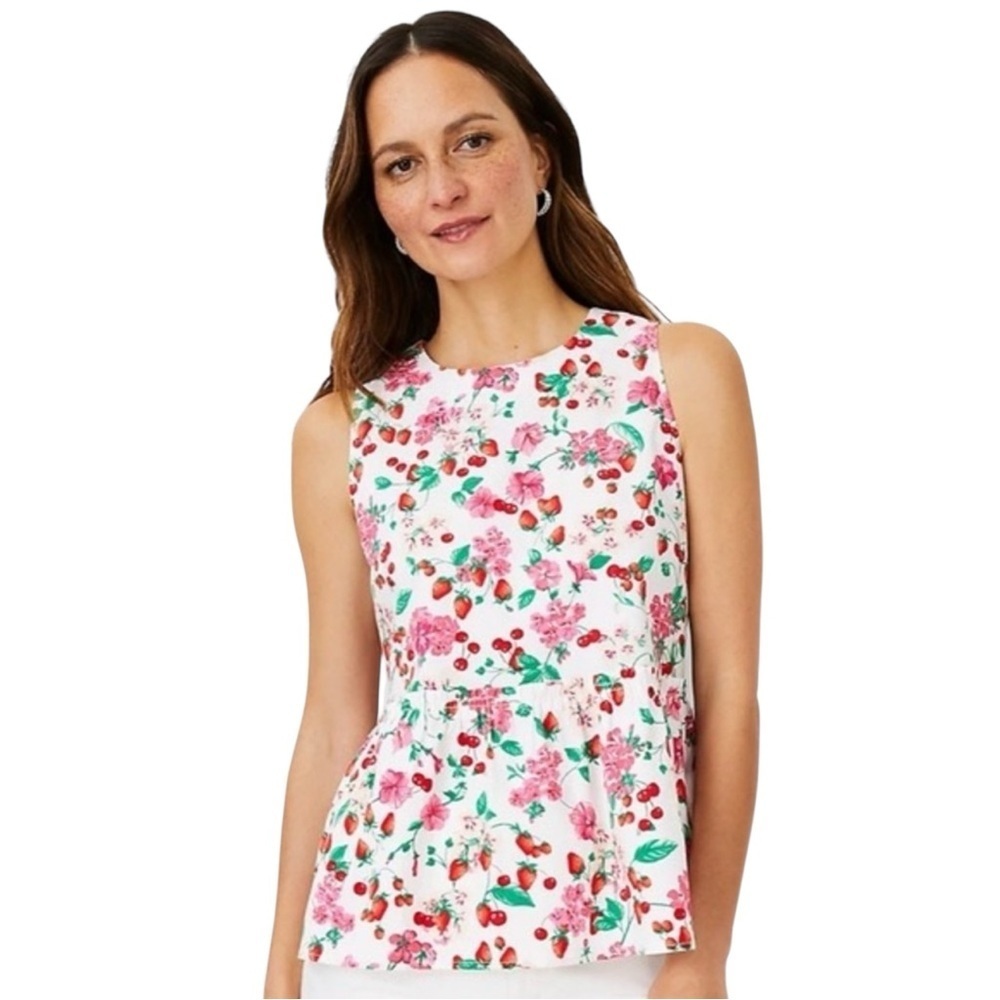 Ann Taylor Floral Sleeveless Top - White and Pink